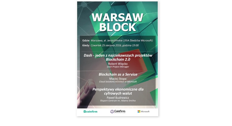 Warsaw Block spotkanie Blockchain i Bitcoin oraz Dash w siedzibie Microsoft 